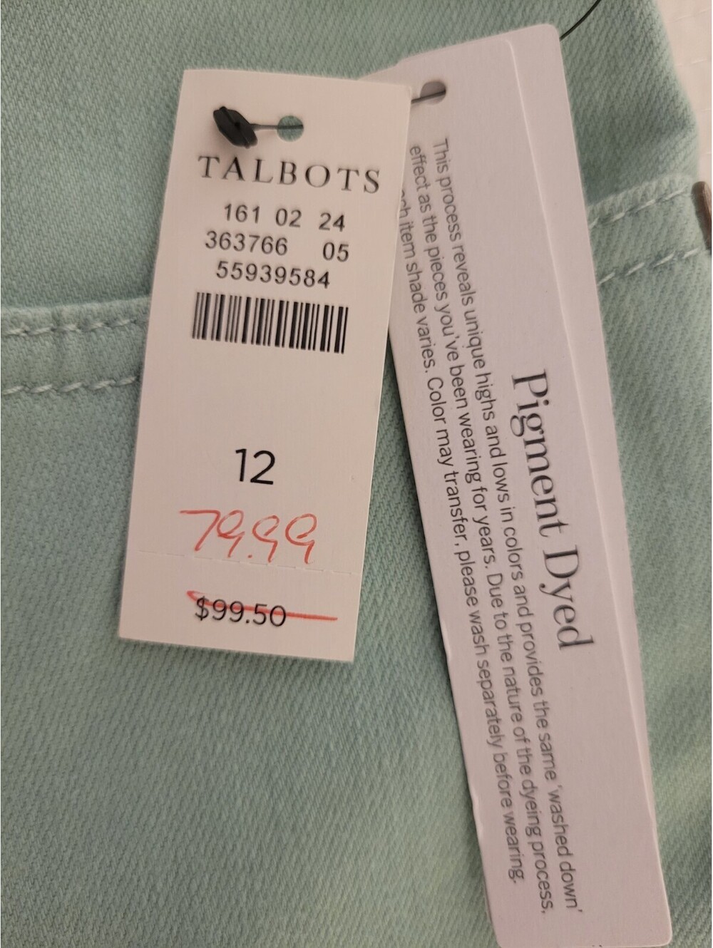 Talbots Women's Slim Ankle Jeans Mint Green Mid-Rise Stretch Size 12 NWT Classic - Picture 6 of 9